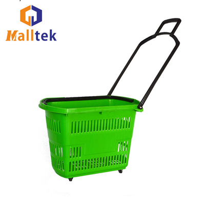 Plastic HDPP Supermarket Basket With Wheels 45L Capacity