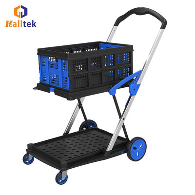 Folding Double Decker Cart Portable Storage Basket Trolley For Office Warehouse
