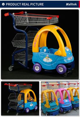 Plastic Children Supermarket Shopping Trolley Colourful With Basket