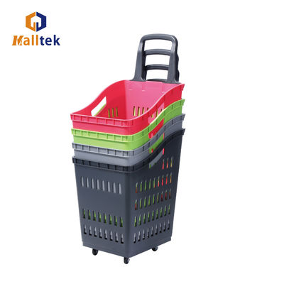70L Grey Rolling Plastic Shopping Basket With High Capacity