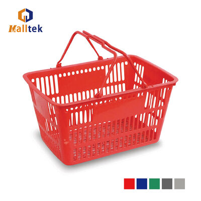 Portable Double Handle Plastic Supermarket Shopping Basket with 30L Load Capacity Ideal for Retail Stores and Multipurpose