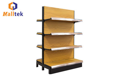 Single & Double Side Supermarket Gondola Shelving Wooden Cover Plain Back