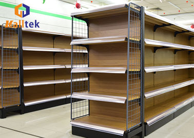 Single & Double Side Supermarket Gondola Shelving Wooden Cover Plain Back